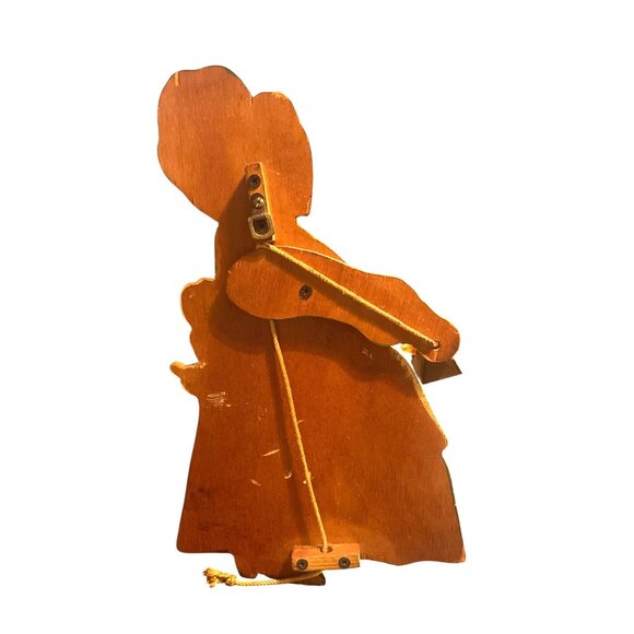 Vtg Handmade Painted Wooden Pull String Bell-Ringing Lady Figurine Wall Decor - Picture 3 of 6